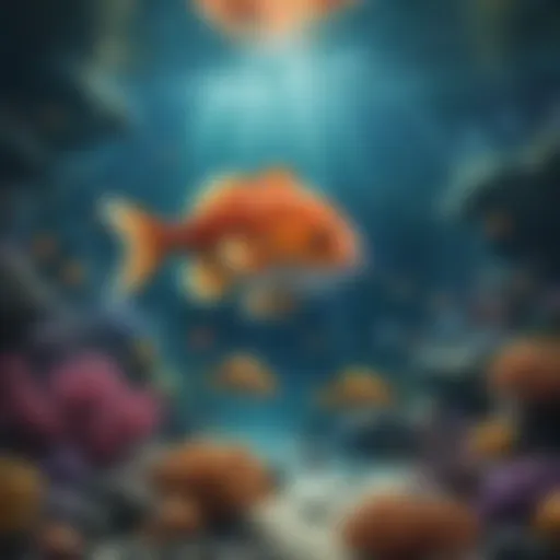 Vibrant underwater scene showcasing various fish species in a game environment