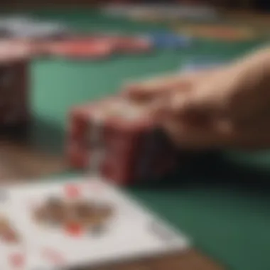 Close-up of Texas Hold'em chips and cards on a table