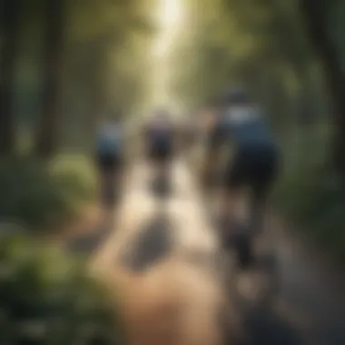 Group of cyclists engaging in a community ride through nature