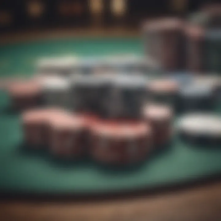 Close-up of poker chips and cards on a table