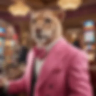 An artistic representation of the Pink Panther character in a casino setting