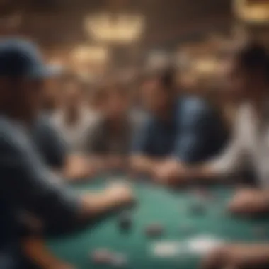 A vibrant scene of players engaged in an intense poker game